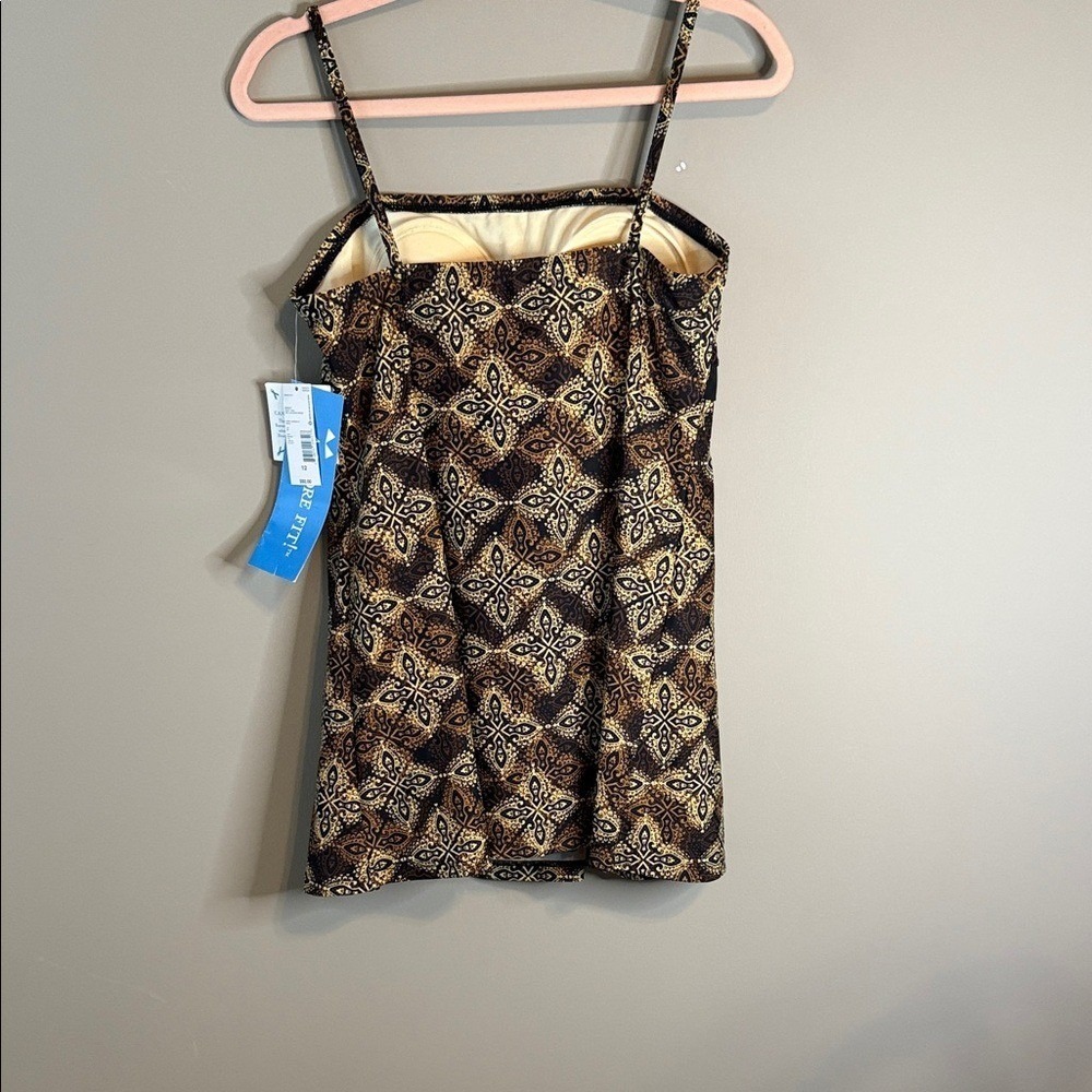 NWT A Shore Fit Brown Black Patterned with Bow Swim Dress 12 - Picture 5 of 10